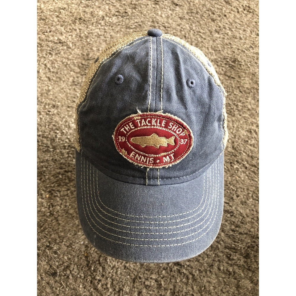The Tackle Shop Snapback Trucker Cap Blue Tan  Ennis, MT Youth Size